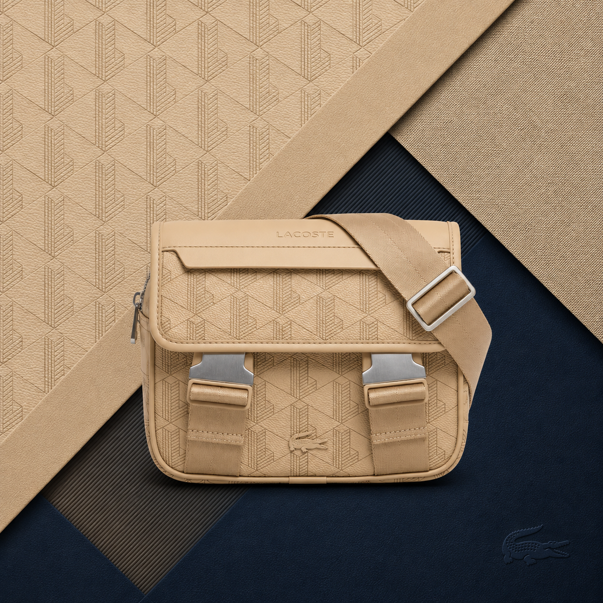 Sacoche Lacoste Monogramme Beige – Sac Bandoulière Homme