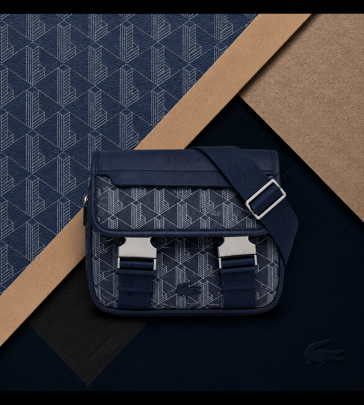 Sacoche Lacoste Monogramme Bleu – Sac Bandoulière Homme
