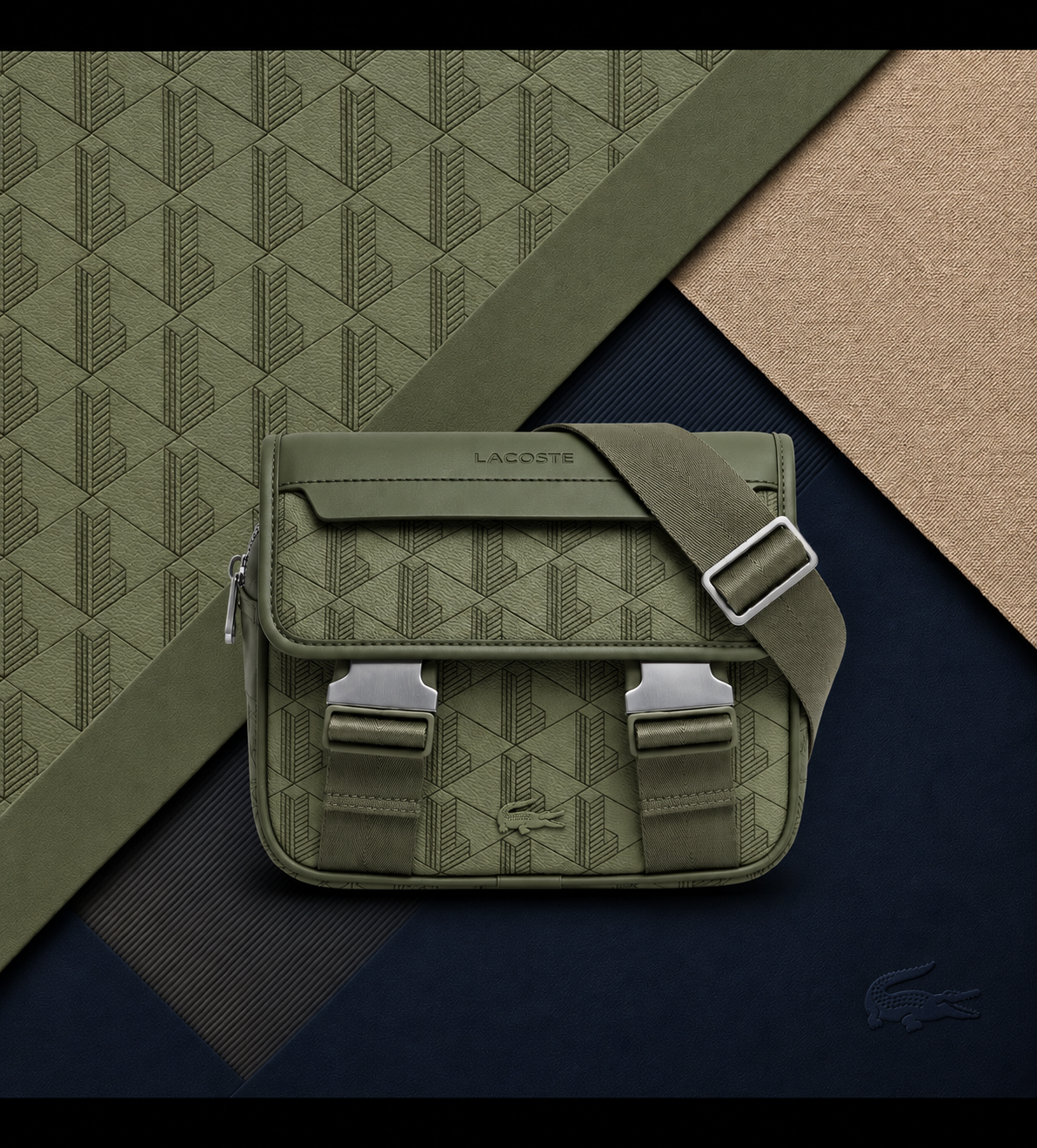 Sacoche Lacoste Monogramme Vert – Sac Bandoulière Homme